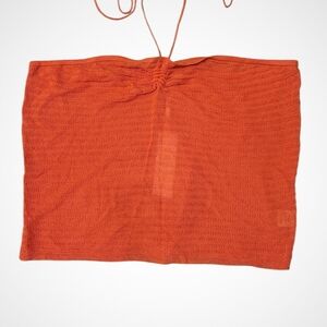 NWT 525 America Orange Sheer Halter Crop Sz XL
